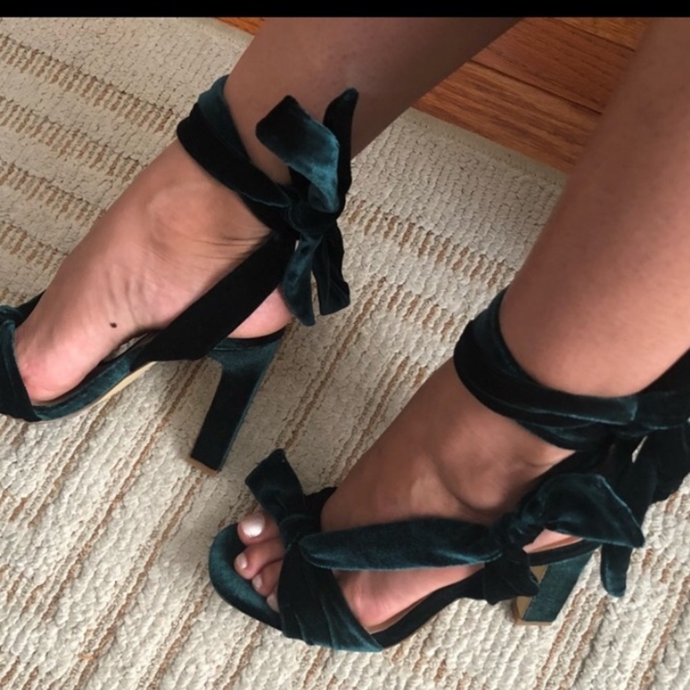 Green velvet high heels